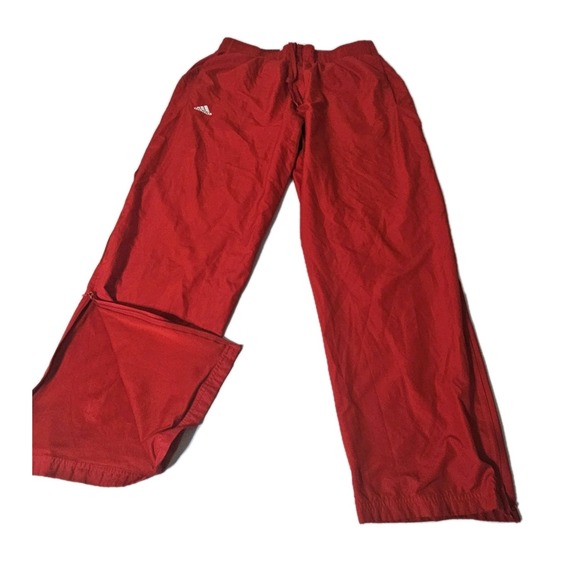 Adidas Windbreaker Track Pants Warm UPS Red Zip Ankle L Stretch EUC - Picture 1 of 8